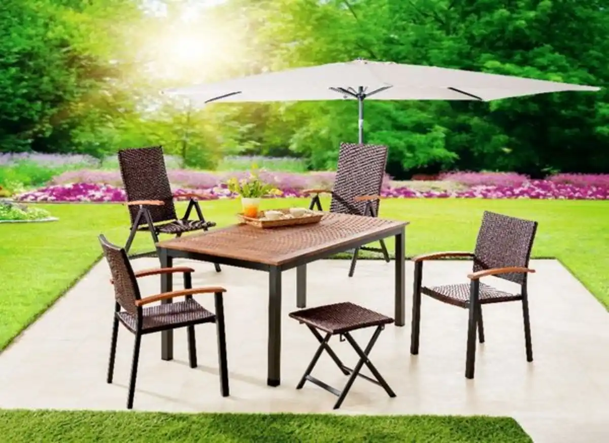 Bild 2 von Gartentisch "Genua" mit Holzplatte aus Aluminium ca. 150 x 90 x 74 cm - Braun