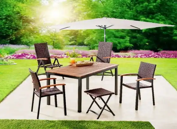 Bild 2 von Gartentisch "Genua" mit Holzplatte aus Aluminium ca. 150 x 90 x 74 cm - Braun