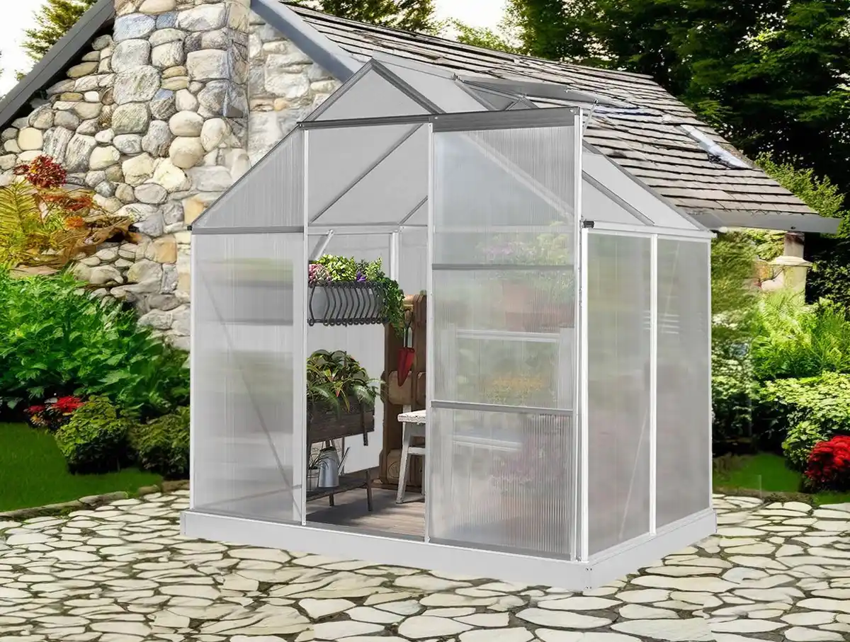 Bild 1 von Aluminium Gewächshaus mit Dachfenster "Boston", ca. 130 x 190 x 193 cm - Silber
