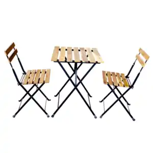 3tlg. Outdoor-Klappstuhl-Set., 2-Sitzer mit 2 Streben aus Akazienholz geölt
