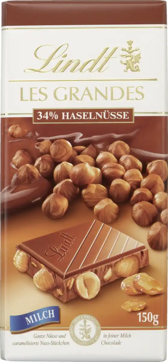 Bild 1 von Lindt Les Grandes Milch-Haselnuss Tafel, 150 g