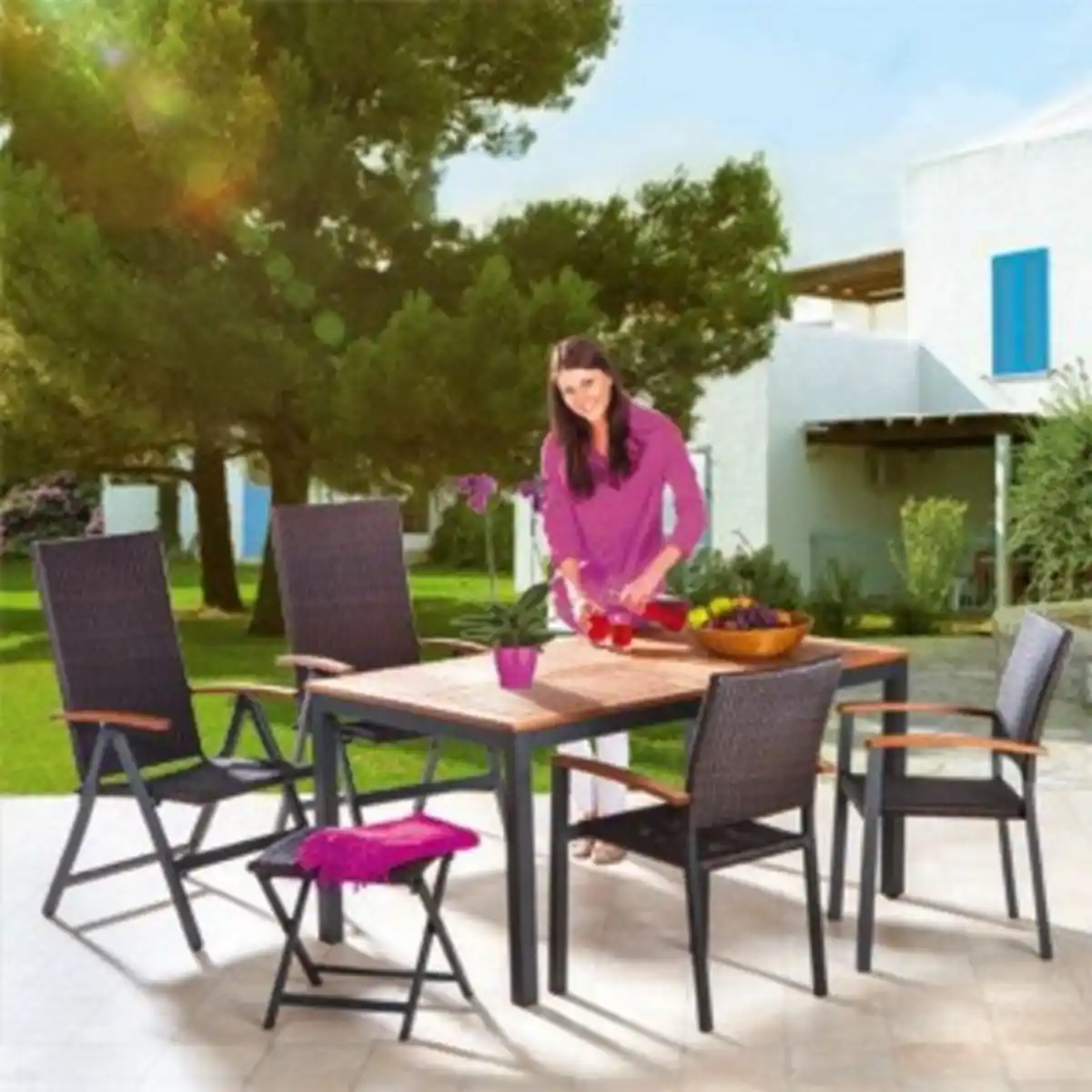 Bild 4 von Gartentisch "Genua" mit Holzplatte aus Aluminium ca. 150 x 90 x 74 cm - Braun