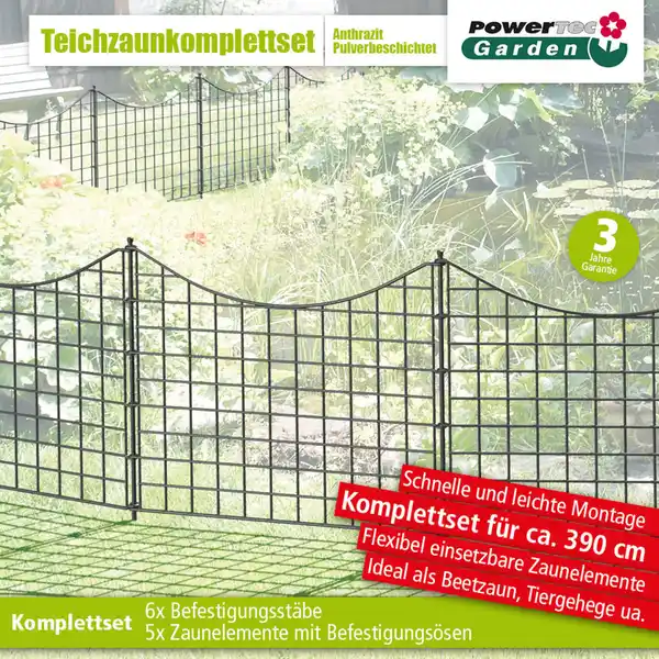 Bild 3 von 11tlg. Teichzaun Unterbogen, ca. 390 x 52,5 cm - Anthrazit