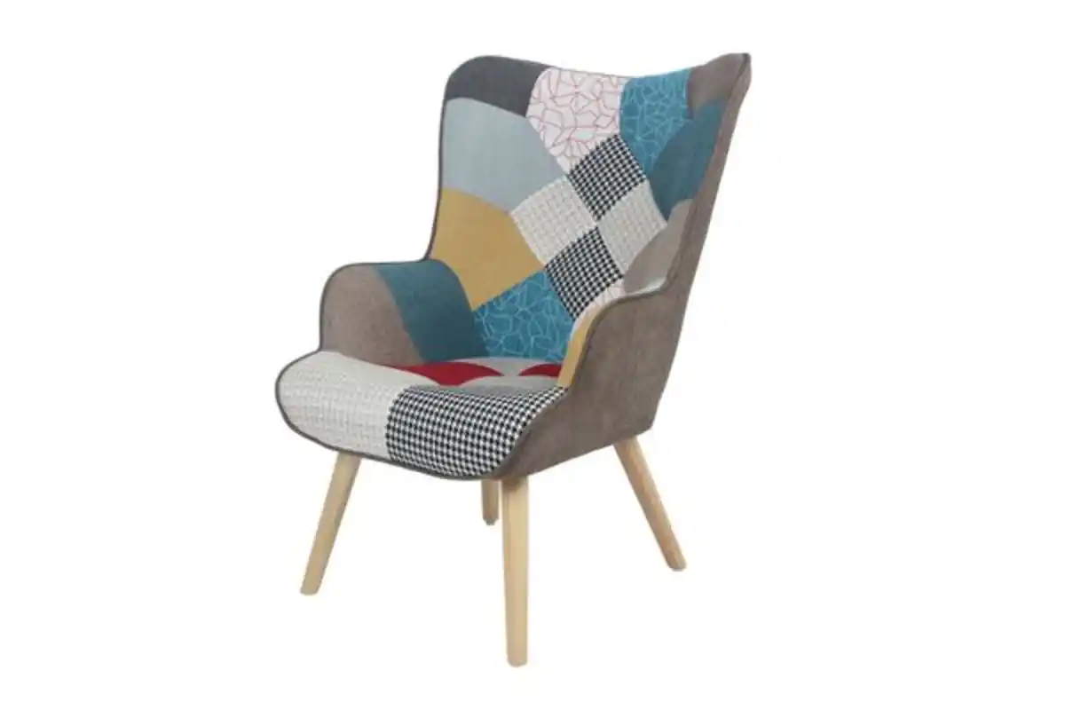 Bild 3 von Skandinavischer Relaxsessel mit Hocker Stoffbezug Patchwork - ca. 96 x 76 x 69 cm - Mehrfarbig