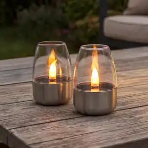 Solar-Tischlicht aus Edelstahl, 2er-Pack, Ø ca. 6 cm