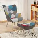 Bild 2 von Skandinavischer Relaxsessel mit Hocker Stoffbezug Patchwork - ca. 96 x 76 x 69 cm - Mehrfarbig