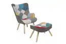 Bild 1 von Skandinavischer Relaxsessel mit Hocker Stoffbezug Patchwork - ca. 96 x 76 x 69 cm - Mehrfarbig