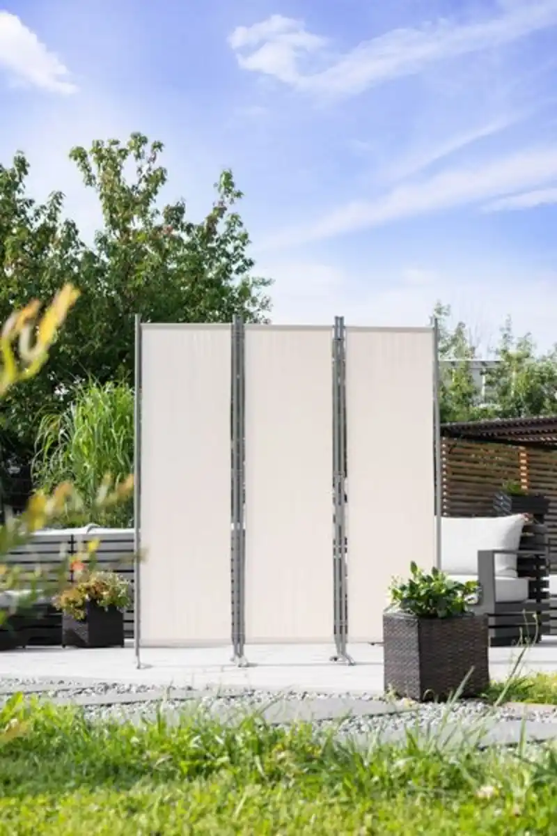 Bild 4 von 3tlg. Stellwand Paravent aus Polyester, ca. 260 x 170 cm - Beige