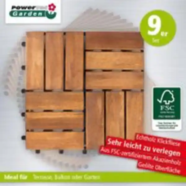 Bild 2 von 9er-Set Massivholz-Klickfliese aus Akazienholz, ca. 30 x 30 x 2,4 cm - Braun