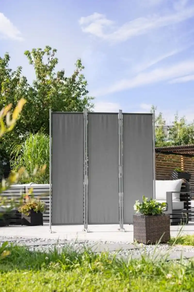 Bild 3 von 3tlg. Stellwand Paravent aus Polyester, ca. 260 x 170 cm - Anthrazit