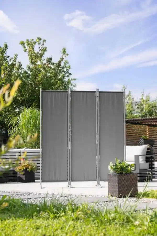 Bild 3 von 3tlg. Stellwand Paravent aus Polyester, ca. 260 x 170 cm - Anthrazit