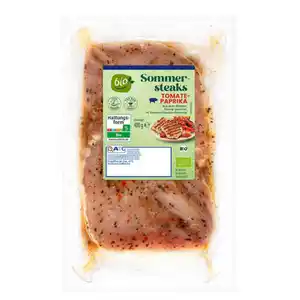 Bio-Schweine Sommersteak mariniert 400 g, Tomate-Paprika
