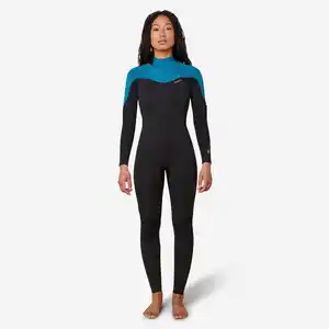 DECATHLON Neoprenanzug Surfen Damen Rückenreißverschluss 500 4/3 mm schwarz/grün