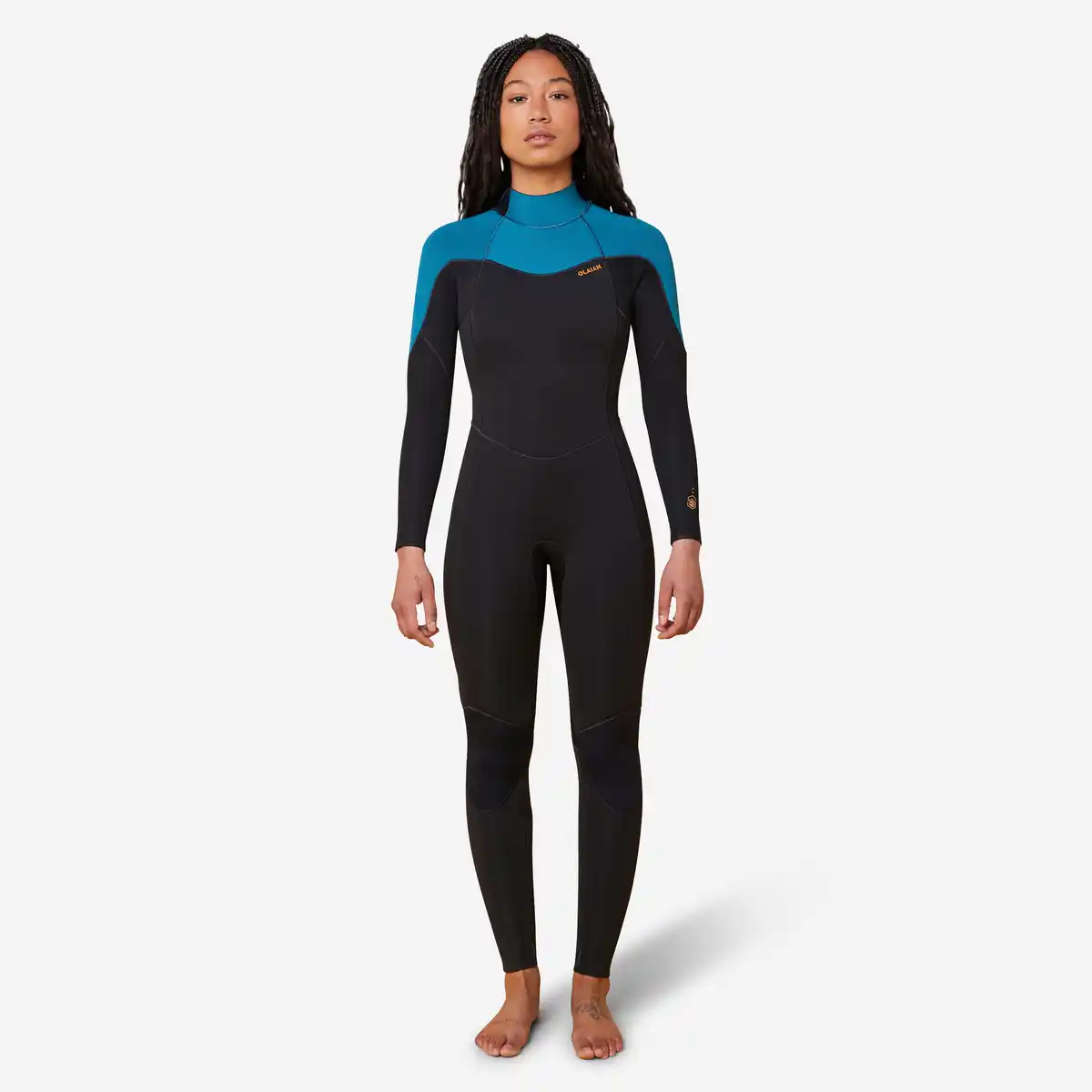 Bild 1 von DECATHLON Neoprenanzug Surfen Damen Rückenreißverschluss 500 4/3 mm schwarz/grün