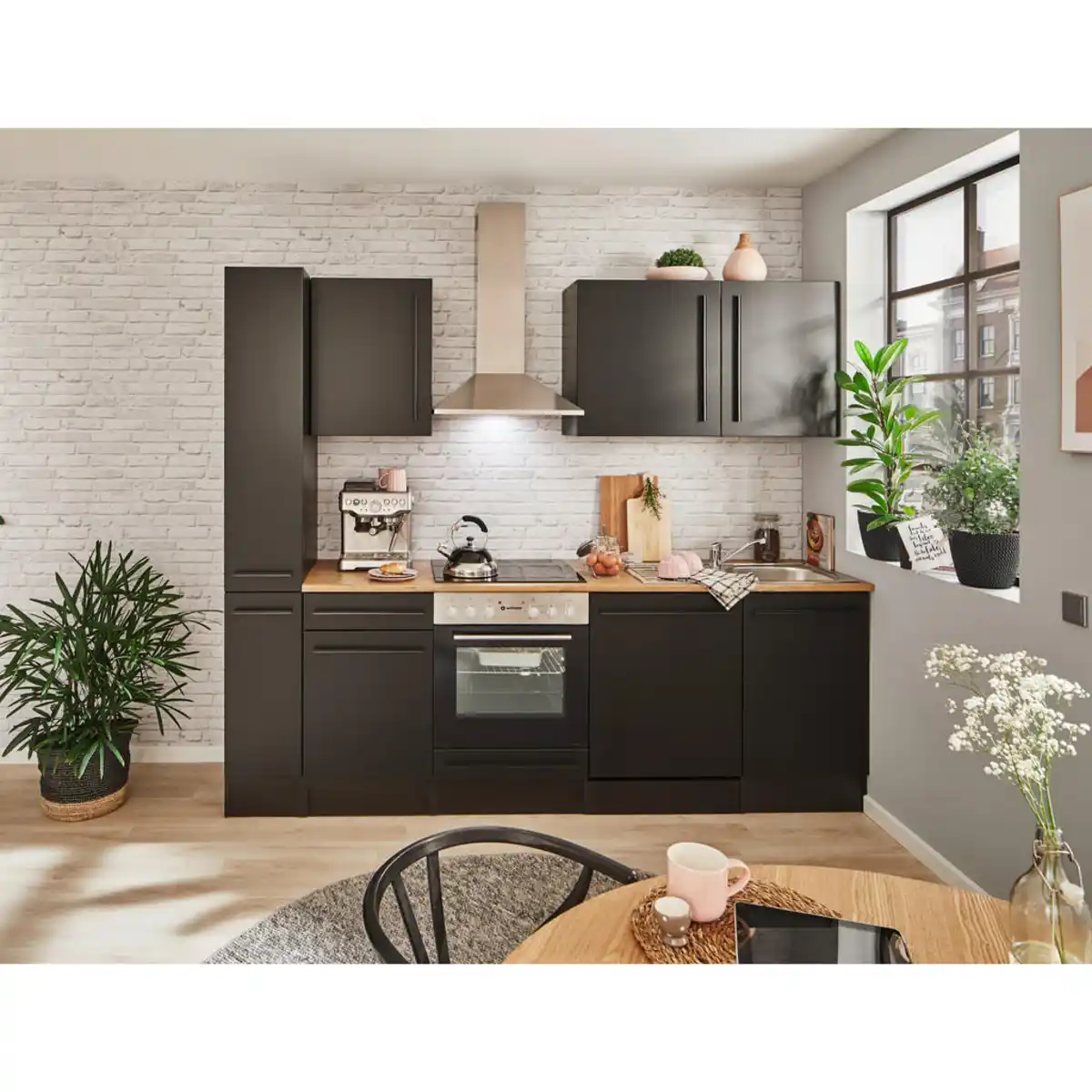 Bild 1 von P & B Küchenblock, Schwarz, Kunststoff, 1 Schublade(n) Schubladen, seitenverkehrt montierbar, nur wie online abgebildet bestellbar, 250 cm, Küchen, Küchenzeilen & Küchenblöcke, Küchenzeilen mit