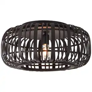 Brilliant Deckenleuchte Woodrow, Schwarz, Holz, Metall, Bambus, 51x23.5x51 cm, Lampen & Leuchten, Innenbeleuchtung, Leuchten nach Räumen, Schlafzimmerlampen