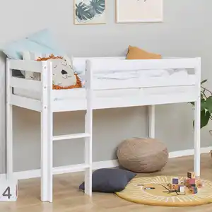 Mid.you Hochbett, Weiß, Textil, Kiefer, H2, Höhe ca. 9 cm, 70x160 cm, für Rollrost geeignet, Kinder- & Jugendzimmer, Kindermöbel, Kinderbetten, Hochbetten
