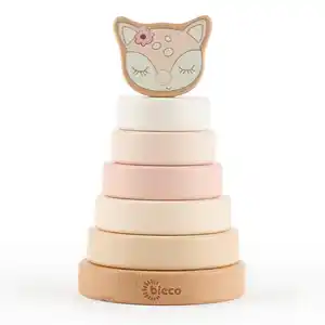 Stapelturm Stapelturm Reh Ella, Rosa, Beige, Holz, 8-teilig, Buche, 10x18.5x10 cm, female, schadstofffrei, Spielzeug, Babyspielzeug, Motorikspielzeug