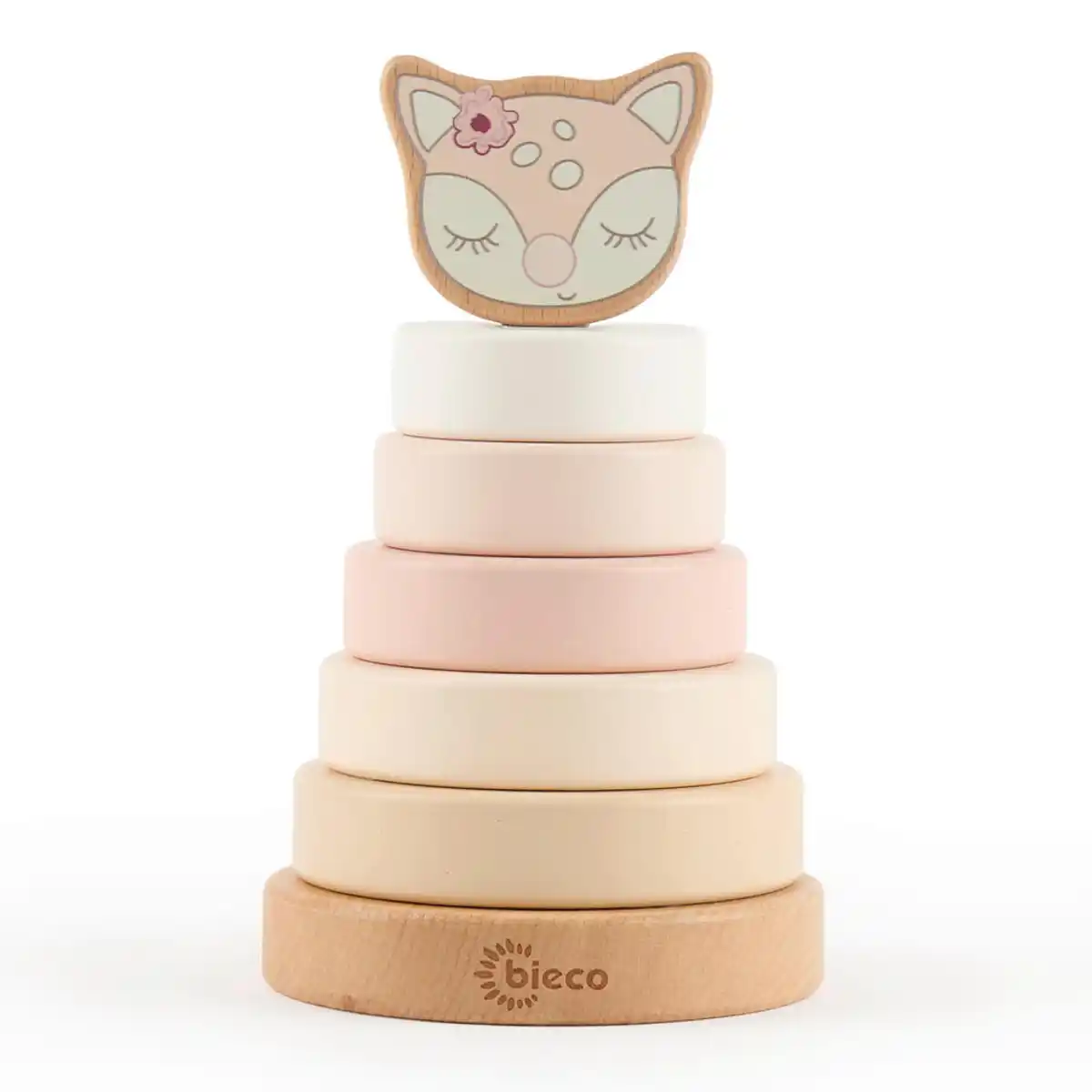 Bild 1 von Stapelturm Stapelturm Reh Ella, Rosa, Beige, Holz, 8-teilig, Buche, 10x18.5x10 cm, female, schadstofffrei, Spielzeug, Babyspielzeug, Motorikspielzeug