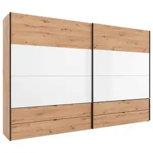 Dieter Knoll Schwebetürenschrank Omega, Weiß, Eiche Artisan, Holzwerkstoff, 8 Fächer, 4 Schublade(n) Schubladen, 306x222x68 cm, Blauer Engel, BQ - Bündnis für Qualität, Made in Germany, Typenau