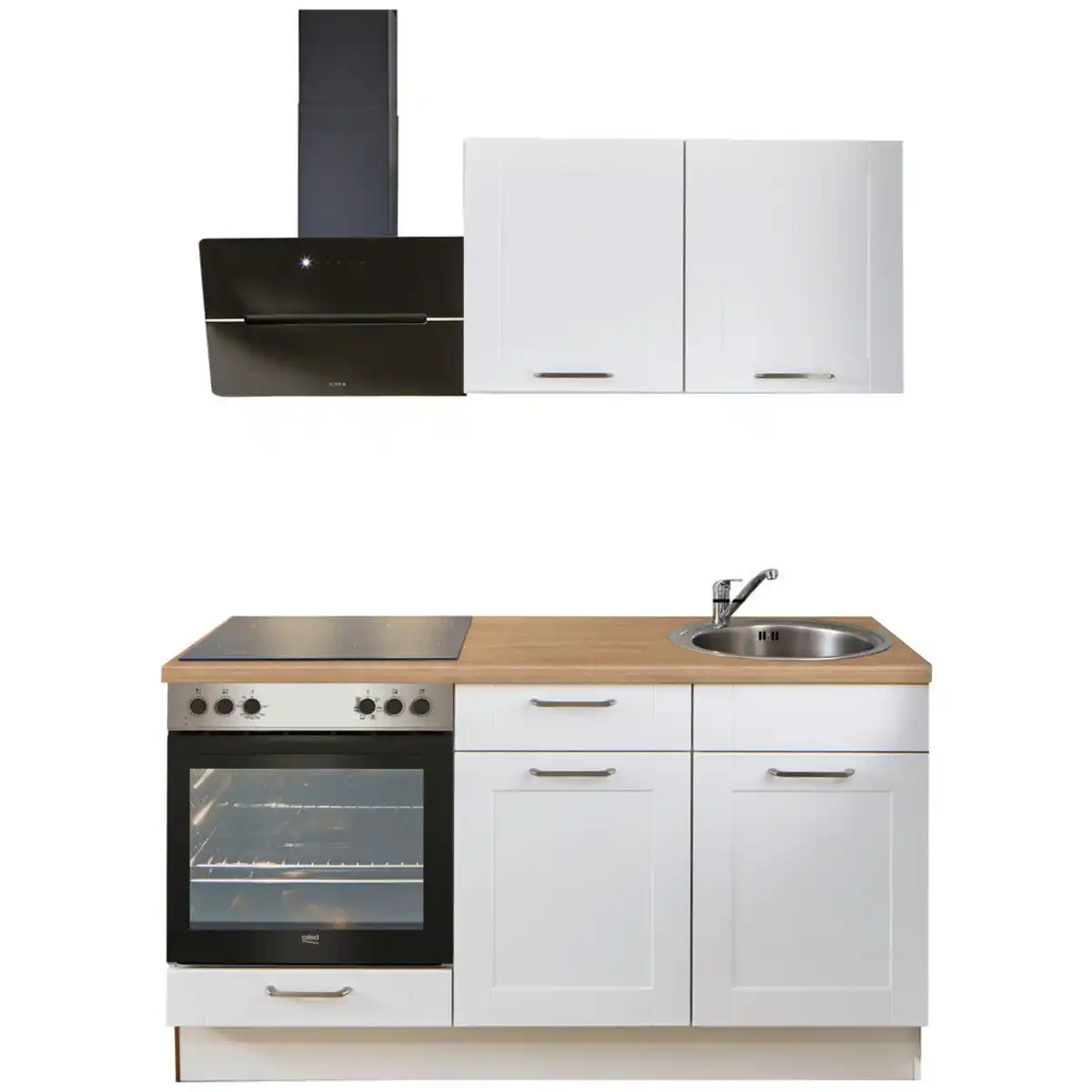 Bild 1 von Pino Küchenblock PN 435, Weiß, Eiche, Metall, 1 Schublade(n) Schubladen, nur wie online abgebildet bestellbar, 160 cm, vormontierter Korpus, Küchen, Küchenzeilen & Küchenblöcke, Küchenzeilen m