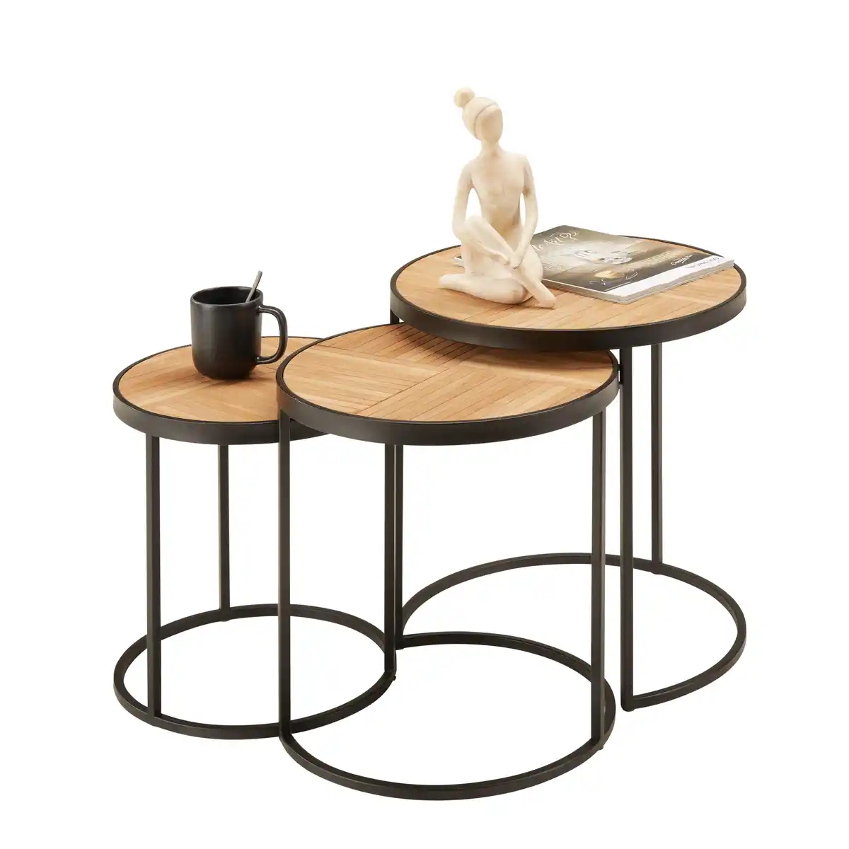 Bild 1 von Beistelltischset Can in Naturfarben/Schwarz Rund, Naturfarben, Schwarz