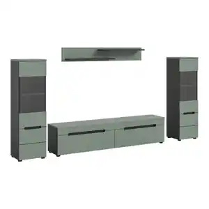 Livetastic Wohnwand, Graugrün, Holzwerkstoff, 4-teilig, 2 Fächer, 272x141x33 cm, FSC Mix, stehend, hängend, Wohnzimmer, Wohnwände, Wohnwand-Sets