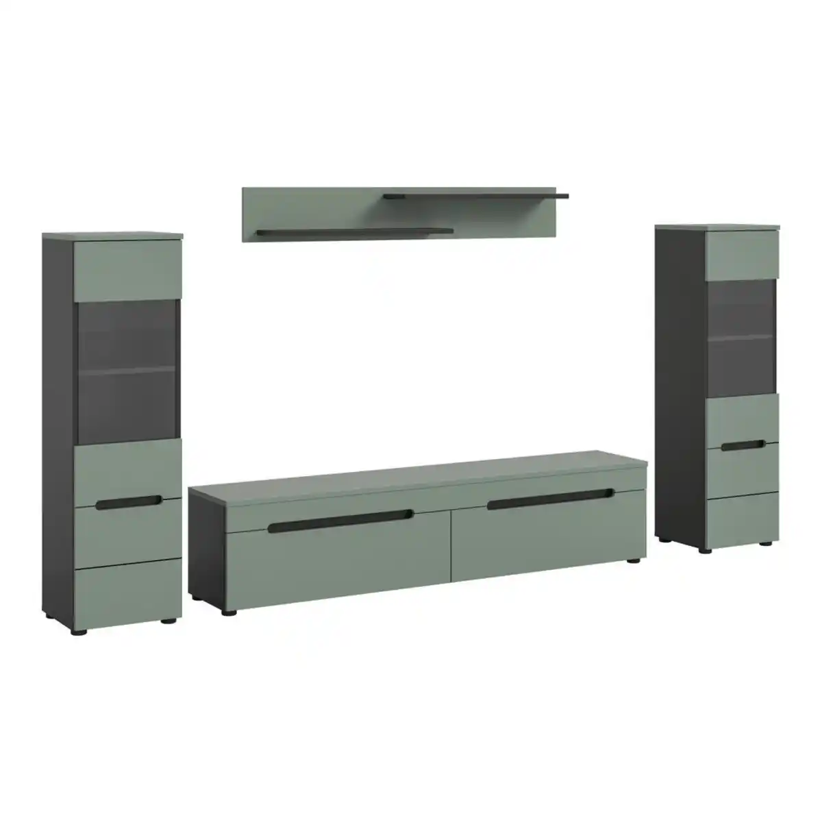 Bild 1 von Livetastic Wohnwand, Graugrün, Holzwerkstoff, 4-teilig, 2 Fächer, 272x141x33 cm, FSC Mix, stehend, hängend, Wohnzimmer, Wohnwände, Wohnwand-Sets