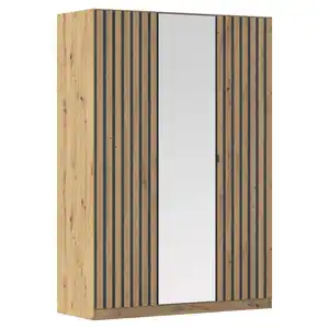 Rauch Möbel Drehtürenschrank, Grau, Eiche Artisan, Metall, 2 Fächer, 136x197x54 cm, in verschiedenen Größen erhältlich, Schrankfront mit Spiegel, Schlafzimmer, Kleiderschränke, Kleiderschränk