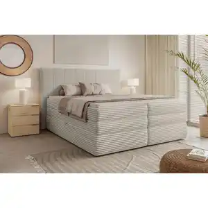 Chameo Boxspringbett, Beige, Textil, H4, 7-Zonen, Höhe ca. 17,5 cm, 140x200 cm, Made in EU, Oeko-Tex® Standard 100, FSC Mix, Bettkasten, gepolstertes Kopfteil, Federkernmatratze, Stoffauswahl, Topp