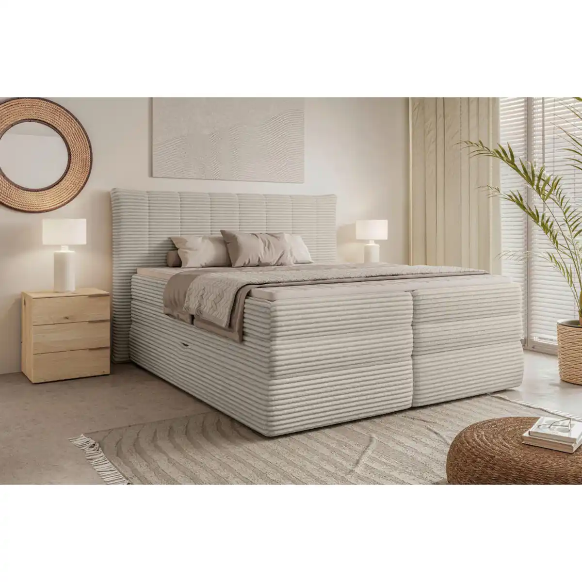 Bild 1 von Chameo Boxspringbett, Beige, Textil, H4, 7-Zonen, Höhe ca. 17,5 cm, 140x200 cm, Made in EU, Oeko-Tex® Standard 100, FSC Mix, Bettkasten, gepolstertes Kopfteil, Federkernmatratze, Stoffauswahl, Topp
