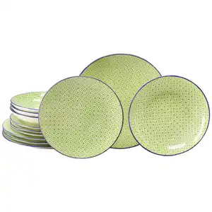 Creatable Tafelservice Mediterran Grün, Weiß, Hellgrün, Keramik, 12-teilig, Mosaik, stapelbar, Essen & Trinken, Geschirr, Geschirr-Sets, Tafelservice