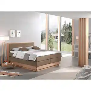 Mid.you Boxspringbett, Eiche, Beige, Textil, Eiche, massiv, H2, 7-Zonen, Höhe ca. 64 cm, 200x200 cm, Fsc, Bettkasten, gepolstertes Kopfteil, Stoffauswahl, Topper durchgehend, Wendematratze mit unter