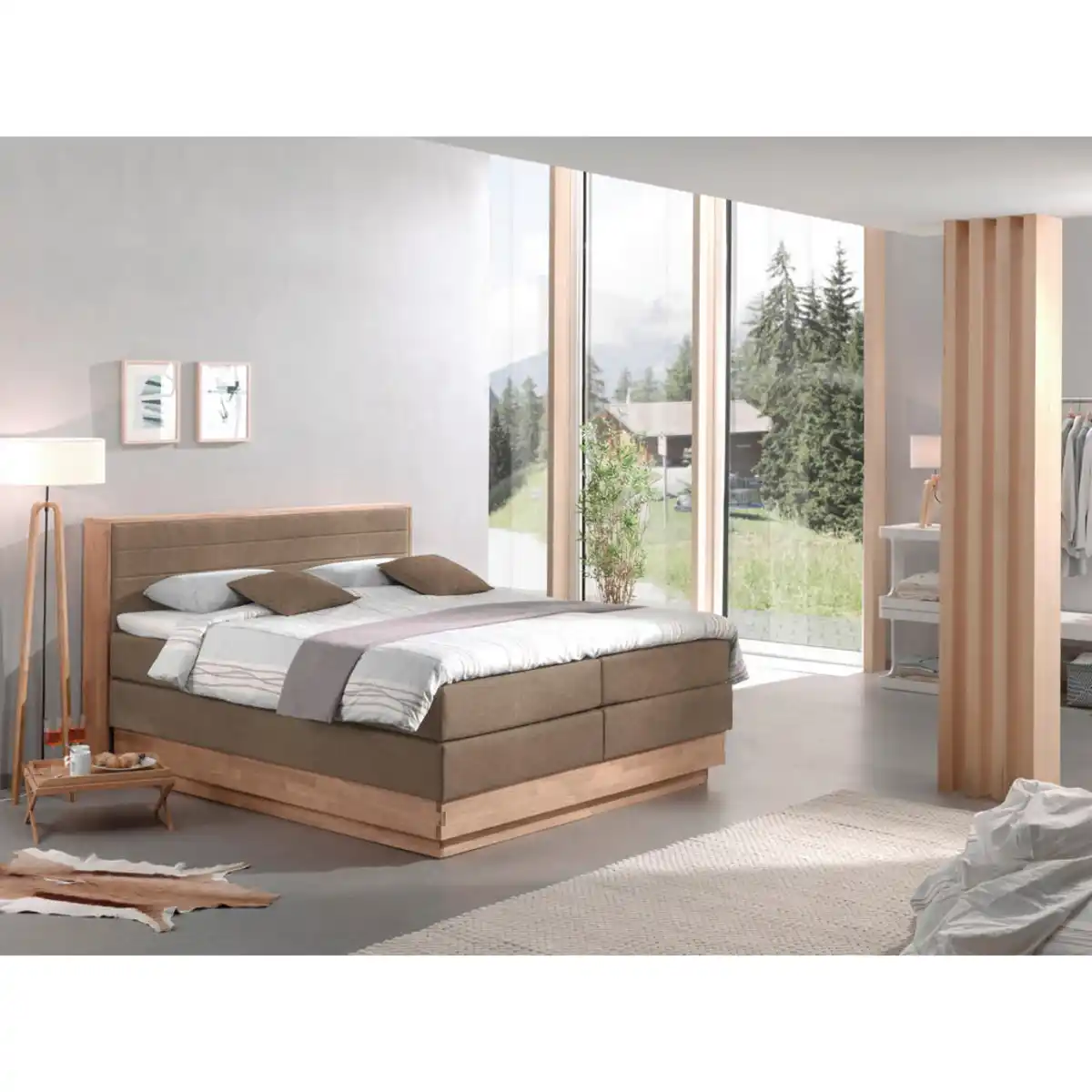 Bild 1 von Mid.you Boxspringbett, Eiche, Beige, Textil, Eiche, massiv, H2, 7-Zonen, Höhe ca. 64 cm, 200x200 cm, Fsc, Bettkasten, gepolstertes Kopfteil, Stoffauswahl, Topper durchgehend, Wendematratze mit unter
