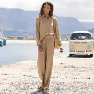 Damen-Hose aus Vikose-Leinen-Mix