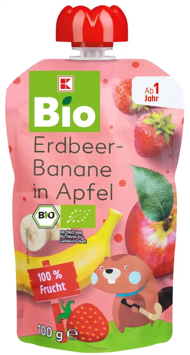 Bild 1 von K-BIO Bio-Fruchtpüree, 100-g-Quetschbeutel