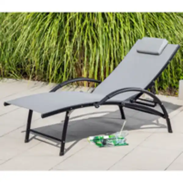 Bild 2 von Garten-Sonnenliege mit 4 Positionen und Kissen, ca. 179-162 x 68 x 48-86 cm – Grau