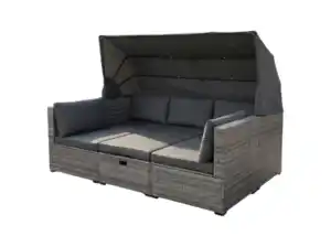 Lounge Set "Nola" mit Sonnendach inkl. Kissen und Beistelltisch, ca. 209 x 72 x 72 cm - Anthrazit
