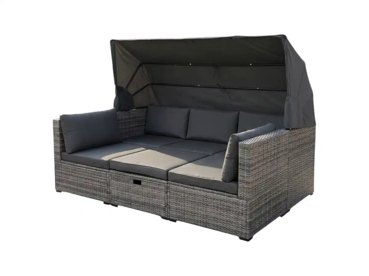 Bild 1 von Lounge Set "Nola" mit Sonnendach inkl. Kissen und Beistelltisch, ca. 209 x 72 x 72 cm - Anthrazit