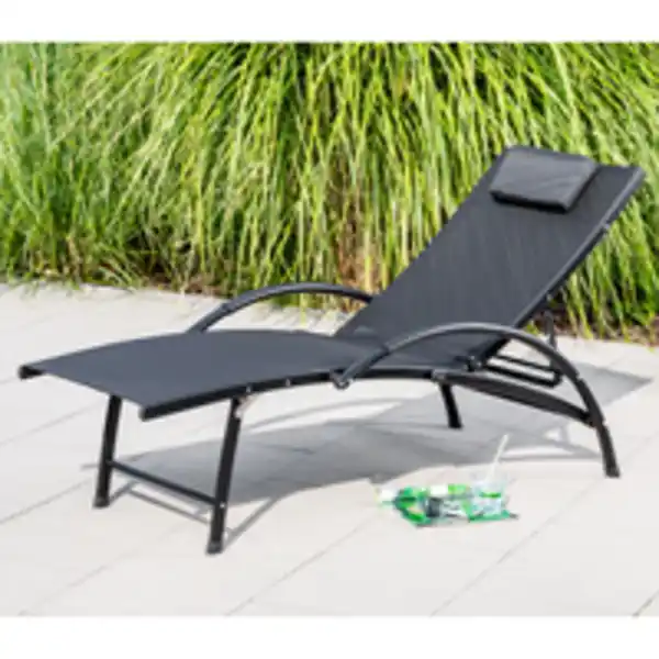 Bild 2 von Garten-Sonnenliege mit 4 Positionen und Kissen, ca. 179-162 x 68 x 48-86 cm – Schwarz