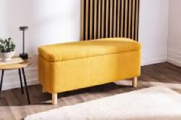 Bild 2 von Truhenbank Polsterbank mit Aufbewahrung, ca. 100 x 40 x 49 cm aus Samt - Gelbbraun