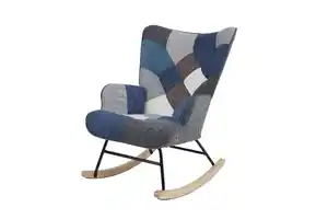 Skandinavischer Schaukelstuhl IVAR, Stoffbezug Patchwork - ca. 69 x 81 x 92,5 cm - Mehrfarbig
