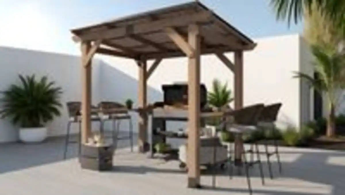 Bild 2 von Grill-Pavillon, aus Zedernholz und Stahl, ca. 263 x 187 x 225 cm in naturholz