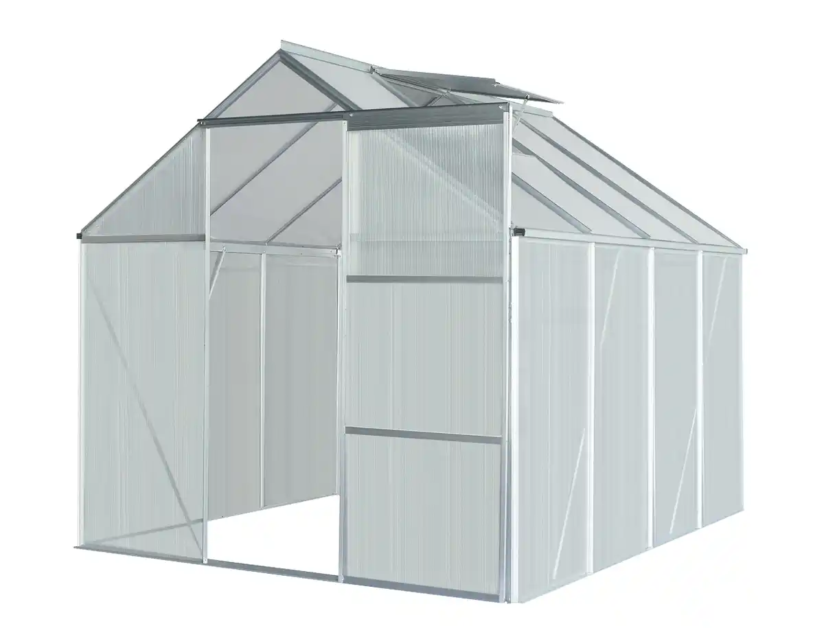 Bild 1 von Aluminium Gewächshaus mit Dachfenster "Boston", ca. 250 x 190 x 193 cm - Silber