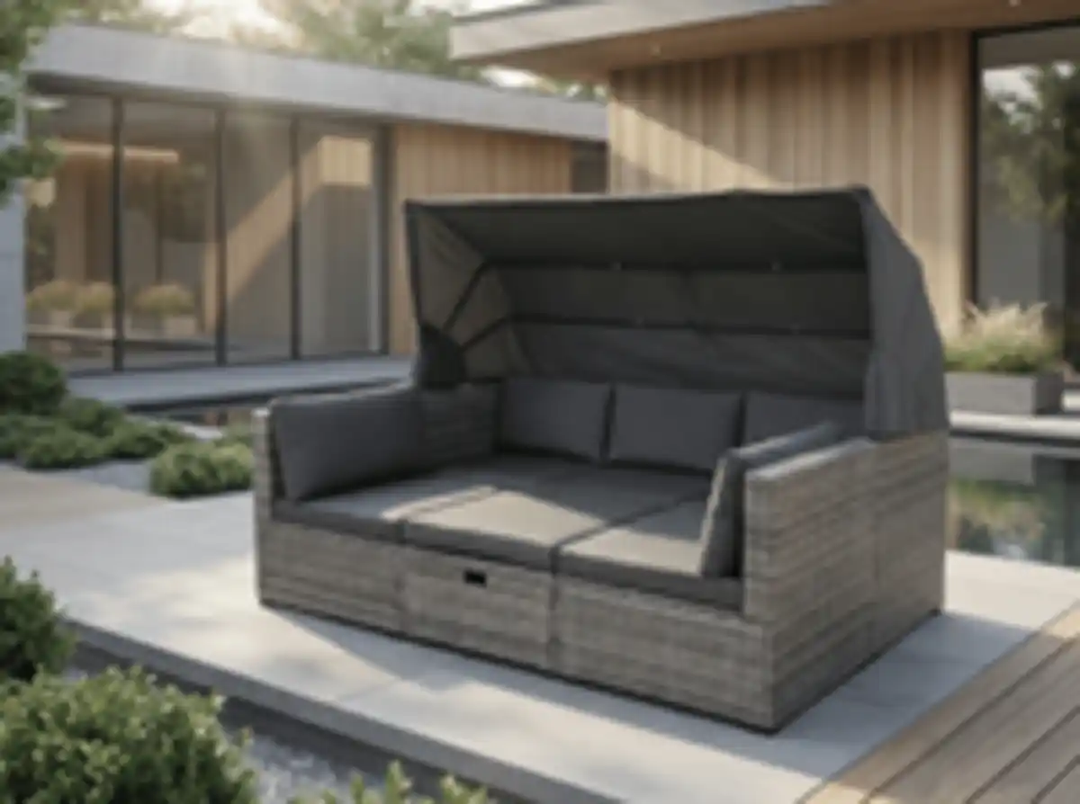 Bild 2 von Lounge Set "Nola" mit Sonnendach inkl. Kissen und Beistelltisch, ca. 209 x 72 x 72 cm - Anthrazit