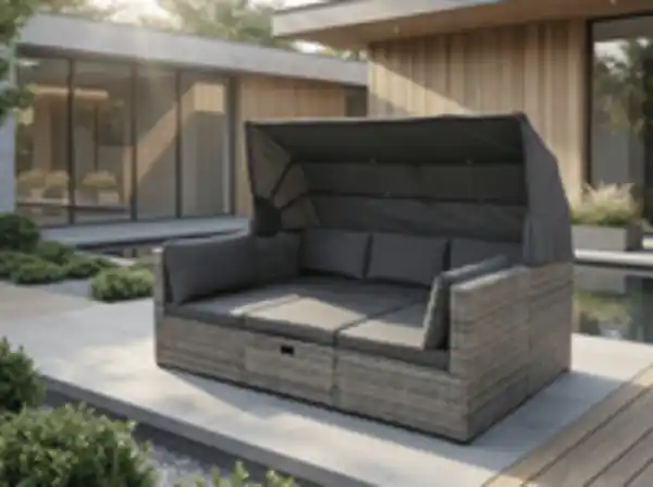 Bild 2 von Lounge Set "Nola" mit Sonnendach inkl. Kissen und Beistelltisch, ca. 209 x 72 x 72 cm - Anthrazit