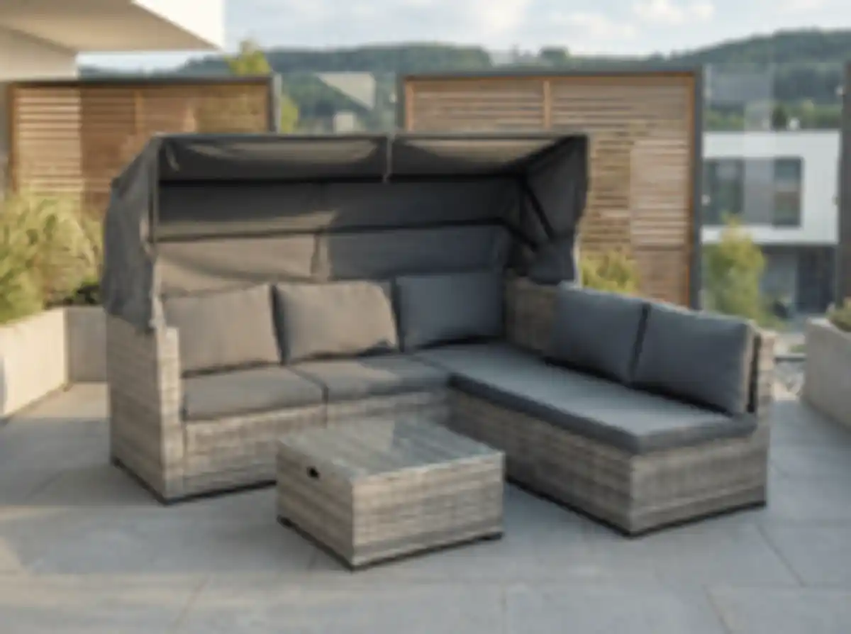 Bild 3 von Lounge Set "Nola" mit Sonnendach inkl. Kissen und Beistelltisch, ca. 209 x 72 x 72 cm - Anthrazit
