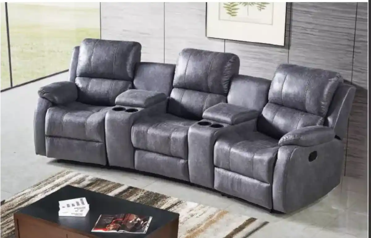 Bild 1 von Home-Cinema 3-Sitzer mit Getränkehalter & Ablagefach, ca. 310 x 100 x 101 cm - Grau