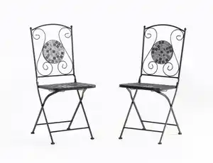 2er-Set Gartenstühle Mosaik GISMO klappbar Keramik, ca. 39 x 48 x 93 cm - Schwarz