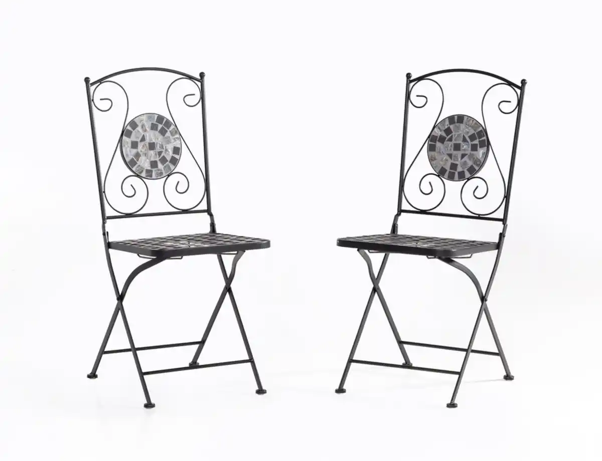 Bild 1 von 2er-Set Gartenstühle Mosaik GISMO klappbar Keramik, ca. 39 x 48 x 93 cm - Schwarz